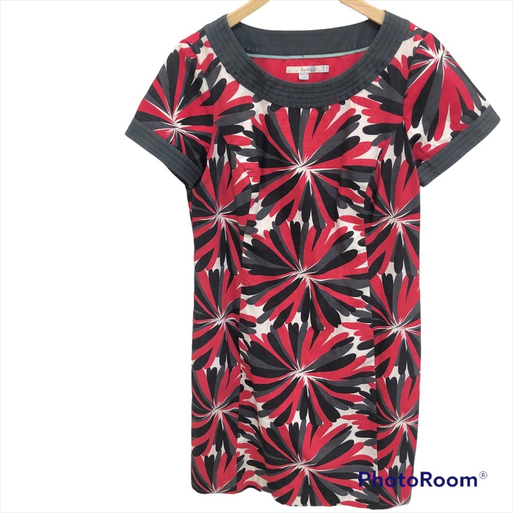 Boden  Dress Sz 10R  Res Gray Floral  Shift Short Sleeve Sz 10R Pockets